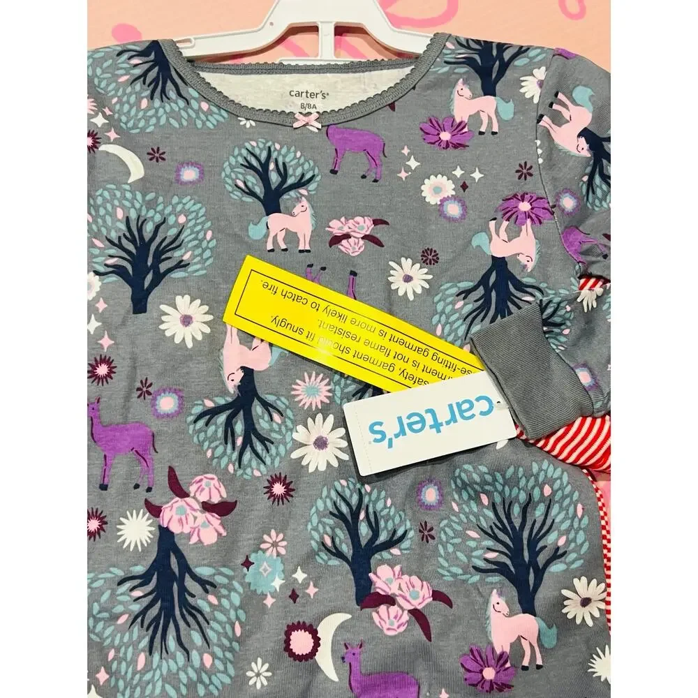 NWT❤️Carter’s Girls 4-Piece Tops & Bottoms Unicorn Pajama Set sz8